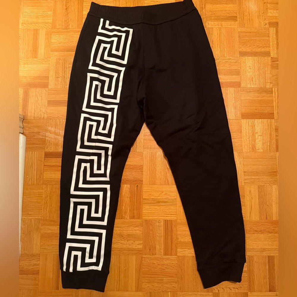 Versace Black Joggers with White Maze Design